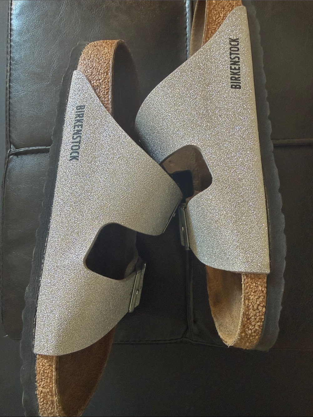 Birkenstock Silver Glitter Arizona Sandals with Dual Buckles Euro size 40 - Picture 5 of 11